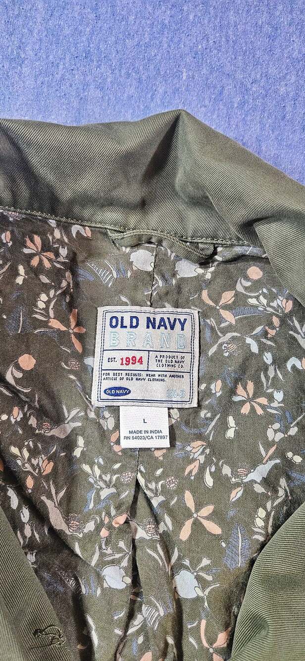 Old Navy Floral Utility Jacket Size L Green Floral Print
